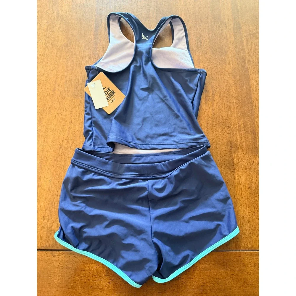 Eddie Bauer Tankini Swimsuit Kids M 10/12 Blue Mint New 2-Piece Set EB000348C